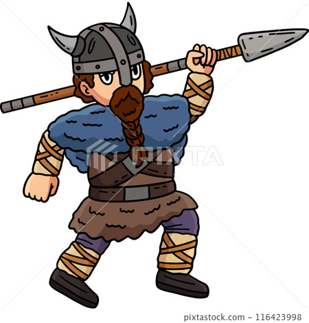 Viking Carrying a Spear Cartoon Colored Clipart  116423998