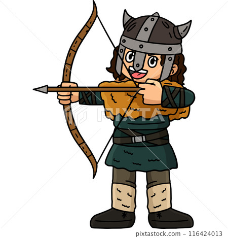 Viking with a Bow and Arrow Cartoon Clipart  116424013