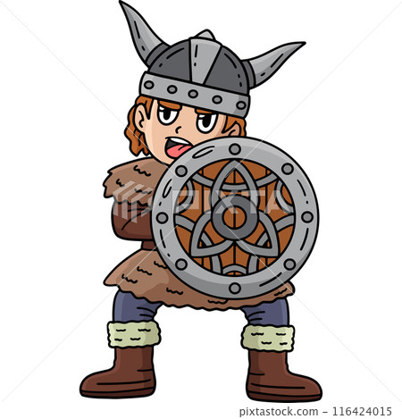 Viking with a Shield Cartoon Colored Clipart  116424015