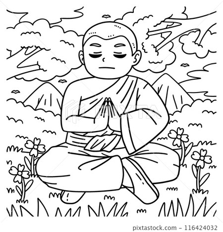 Buddhism Buddhist Monk Meditating Coloring Page  116424032