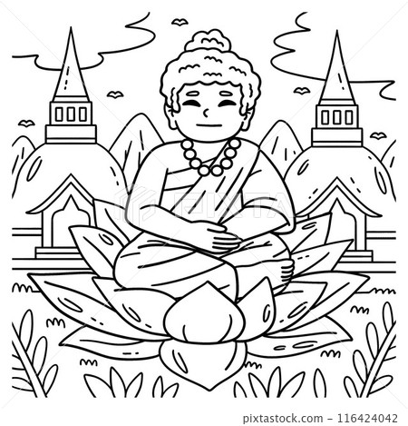 Buddhism Buddha Sitting on Lotus Flower Coloring  116424042
