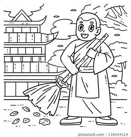 Buddhism Monk Cleaning Coloring Page for Kids Buddhism Monk Cleaning Coloring Page for Kids 116424124