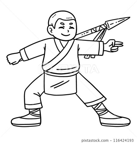 Buddhism Shaolin Monk with Spear Isolated Coloring Buddhism Shaolin Monk with Spear Isolated Coloring 116424193