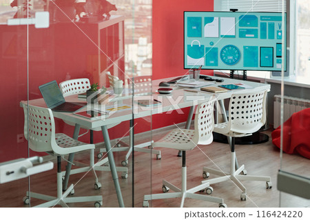 Glass-Walled Office Meeting Room With No People Glass-Walled Office Meeting Room With No People 116424220