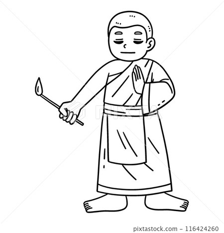 Buddhism Monk Lighting Prayer Incense Isolated Buddhism Monk Lighting Prayer Incense Isolated 116424260