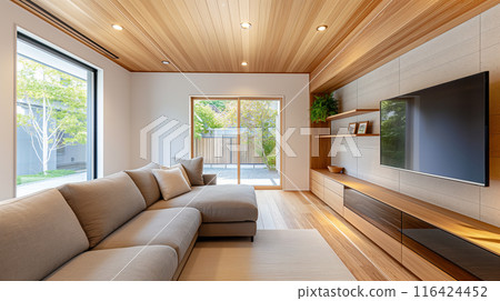 Japanese house. Modern living room interior. 116424452