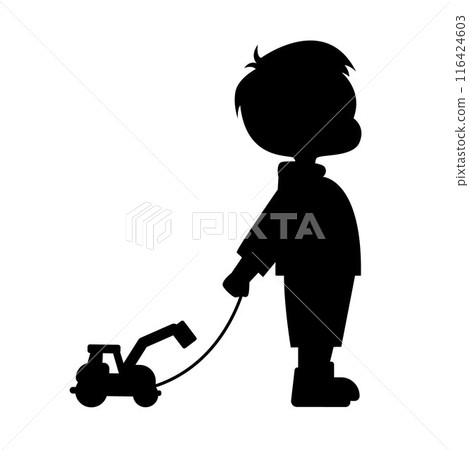 Kid is playing with toy, cute boy is playing with toy at home silhouette Kid is playing with toy, cute boy is playing with toy at home silhouette 116424603