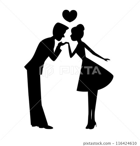 Gentle man kissing on woman's hand, sweet couple silhouette 116424610