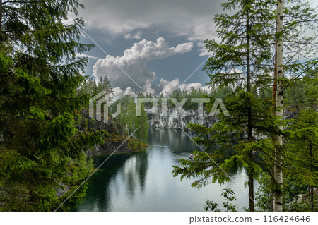 Ruskeala, Karelia, Russia - 8 July, 2023: Landscape of the mountain park Ruskeala in the Republic of Karelia 116424646