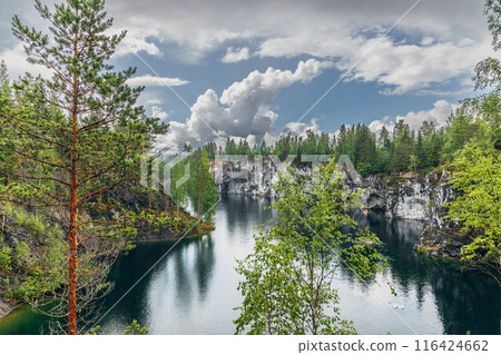 Ruskeala, Karelia, Russia - 8 July, 2023: Landscape of the mountain park Ruskeala in the Republic of Karelia 116424662