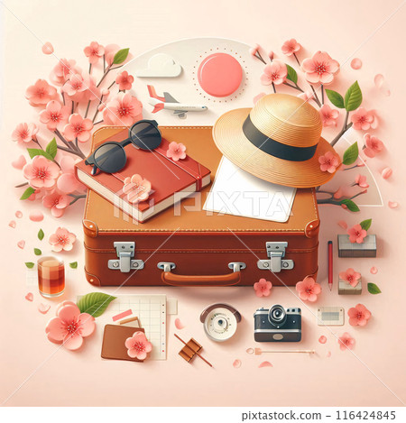 Vector Style spring Vacation holiday mockup with copy space for different touristic destinations  116424845