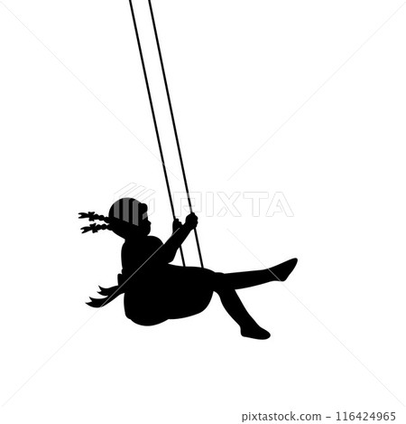 Kid swinging silhouette, cute little girl on swing silhouette Kid swinging silhouette, cute little girl on swing silhouette 116424965