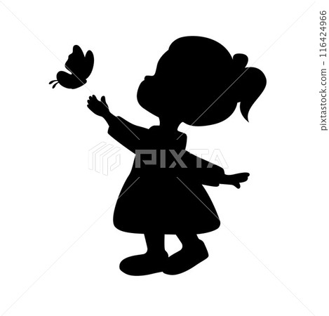 Little girl playing with butterfly silhouette Little girl playing with butterfly silhouette 116424966