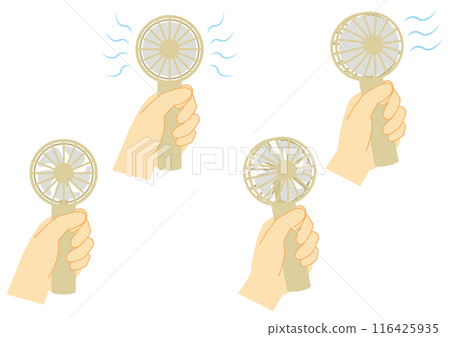 Set of illustrations of hands holding handy fans_yellow 116425935