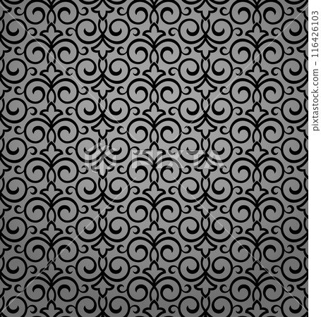 Flower geometric pattern. Seamless vector background. Gray and black ornament. Ornament for fabric, wallpaper, packaging. Decorative print 116426103