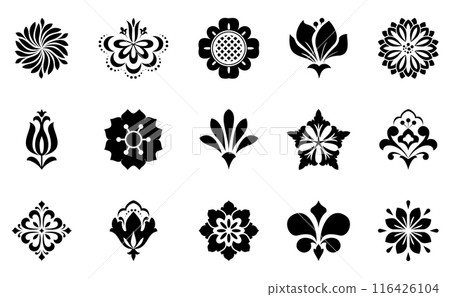 Flowers icon set. Flowers isolated on transparent background. Flowers in modern simple. Cute round flower plant nature collection. Vector illustrator 116426104