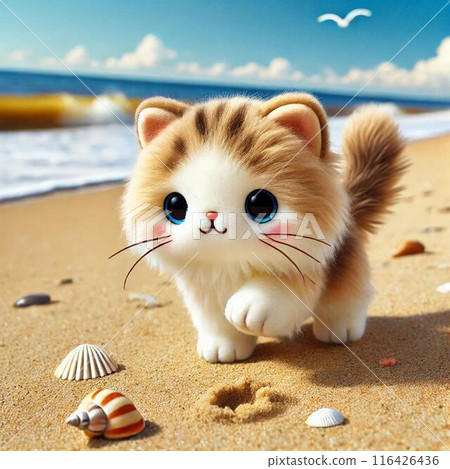Cat walking on the beach 116426436