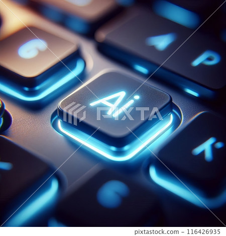 Illuminated Laptop Keyboard with Glowing AI Button - Futuristic Depictions of Artificial Intelligence Integration in Technology 116426935