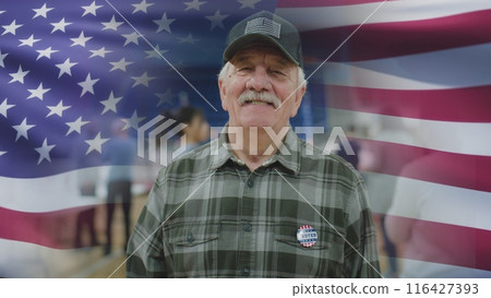 Advertising of presidential election in the United States with elderly American citizen Advertising of presidential election in the United States with elderly American citizen 116427393
