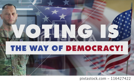 Montage of American people looking at camera for social video about Presidential Election 116427422