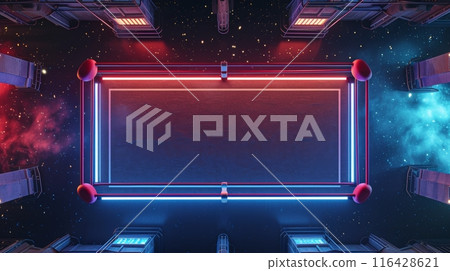 Top view of a boxing ring with space-themed illumination and cosmic backdrop. Top view of a boxing ring with space-themed illumination and cosmic backdrop. 116428621