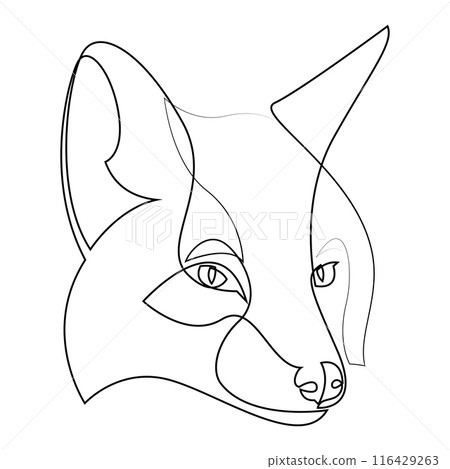 One line fox design silhouette. Fox head drawn by continuous line. Hand drawn minimalism style vector illustration. One line fox design silhouette. Fox head drawn by continuous line. Hand drawn minimalism style vector illustration. 116429263