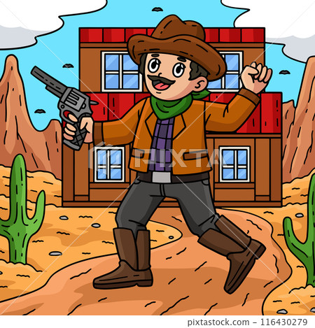 Cowboy with Gun Colored Cartoon Illustration Cowboy with Gun Colored Cartoon Illustration 116430279
