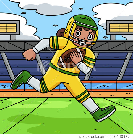 American Female Player Running Football Colored  116430372