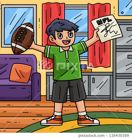 American Boy with Football and Autograph Colored  116430389