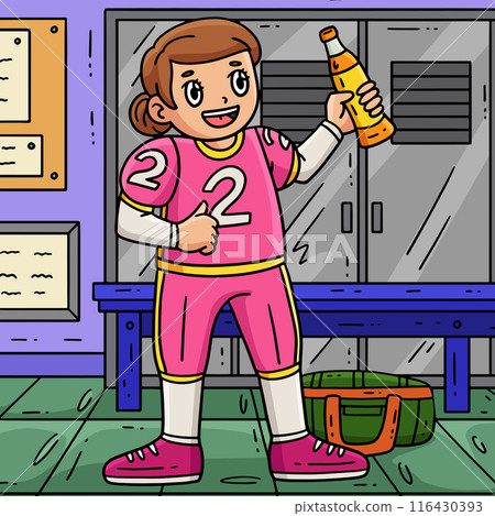 American Football Girl with Energy Drink Colored  116430393