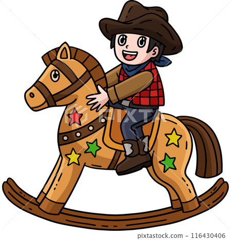 Cowboy Child on Rocking Horse Toy Cartoon Clipart Cowboy Child on Rocking Horse Toy Cartoon Clipart 116430406