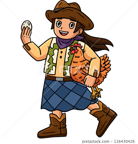 Cowgirl Carrying Chicken Cartoon Colored Clipart  116430426