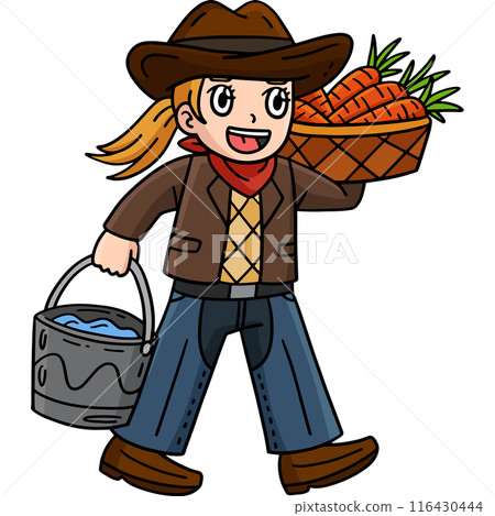 Cowgirl with Carrots and Bucket of Water Clipart Cowgirl with Carrots and Bucket of Water Clipart 116430444