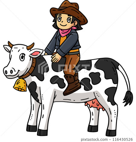 Cowgirl and Cattle Cartoon Colored Clipart Cowgirl and Cattle Cartoon Colored Clipart 116430526