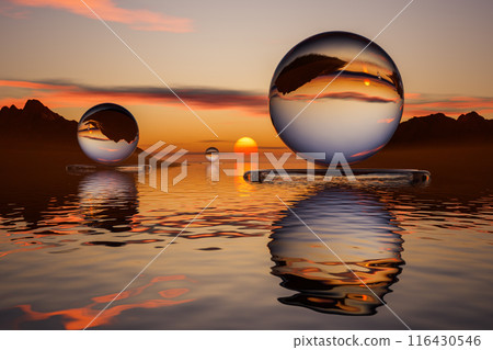 Transparent balls over water Transparent balls over water 116430546