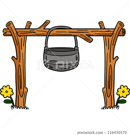 Cooking Pot Hanging on the Wooden Log Clipart Cooking Pot Hanging on the Wooden Log Clipart 116430570