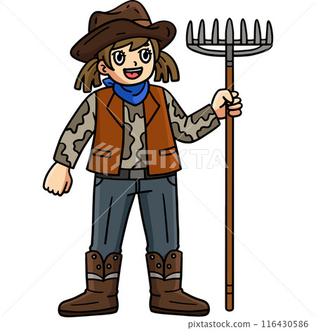 Cowgirl and Wheelbarrow of Hay Cartoon Clipart Cowgirl and Wheelbarrow of Hay Cartoon Clipart 116430586