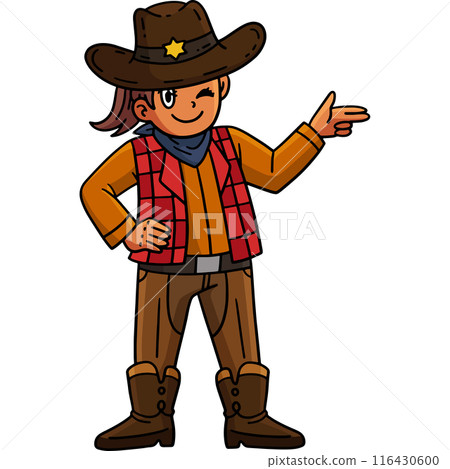Cowgirl with the Gun Gesture Cartoon Clipart 116430600