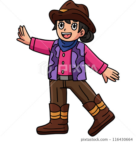 Cowgirl Cartoon Colored Clipart Illustration 116430664