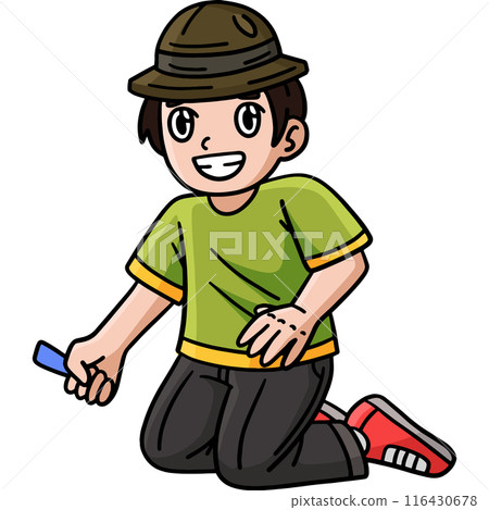 Camping Camper Boy Kneeling Cartoon Clipart Camping Camper Boy Kneeling Cartoon Clipart 116430678