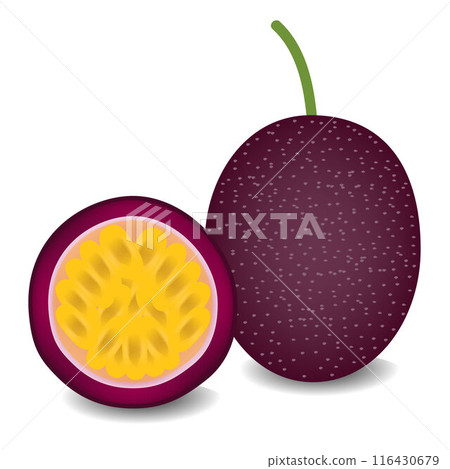 Whole passion fruit and a half of maracuya isolated on white background. Whole passion fruit and a half of maracuya isolated on white background. 116430679
