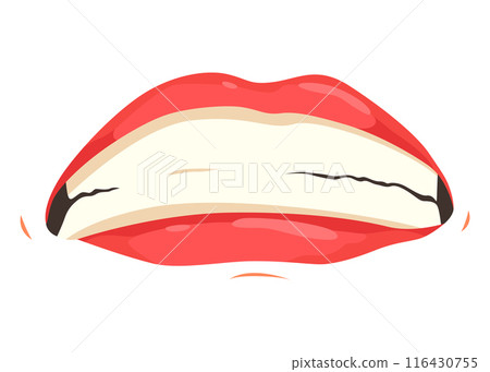 Red lip female. Woman expressed emotion, beauty concept. Modern flat vector design illustration Red lip female. Woman expressed emotion, beauty concept. Modern flat vector design illustration 116430755