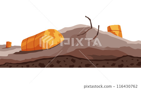 Game landscape. Cartoon design nature. Landscape of soil section. Illustration of cross section ground slice isolated on white background Game landscape. Cartoon design nature. Landscape of soil section. Illustration of cross section ground slice isolated on white background 116430762