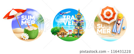 Summer, and Thailand tourism architecture, poster circle present, design collections isolated Summer, and Thailand tourism architecture, poster circle present, design collections isolated 116431228