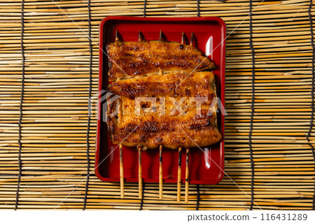 Eel and rice in a lacquered box Eel and rice in a lacquered box 116431289