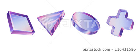 3D glass figure set transparent geometric futuristic game objects cyber sport joystick button symbol 116431580