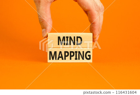 Mind mapping symbol. Concept words Mind mapping on wooden blocks on a beautiful orange background. Businessman hand. Business, support, motivation, psychological and mind mapping concept. Copy space. Mind mapping symbol. Concept words Mind mapping on wooden blocks on a beautiful orange background. Businessman hand. Business, support, motivation, psychological and mind mapping concept. Copy space. 116431604