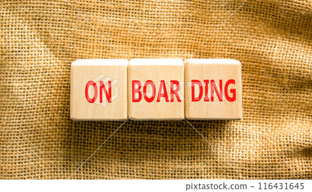 Onboarding success symbol. Concept word Onboarding on wooden blocks. Beautiful canvas background. Business onboarding success concept. Copy space. Onboarding success symbol. Concept word Onboarding on wooden blocks. Beautiful canvas background. Business onboarding success concept. Copy space. 116431645