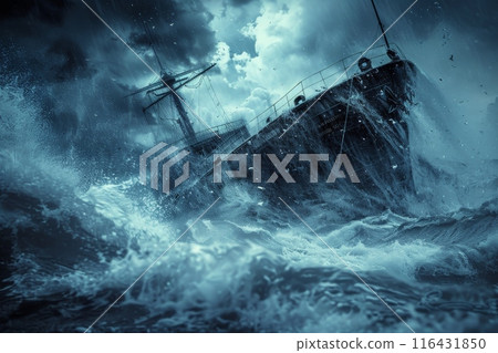 Ship Endures Fierce Stormy Seas 116431850