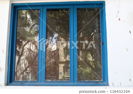 Small window as architectural housing construction in Israel. 116432104